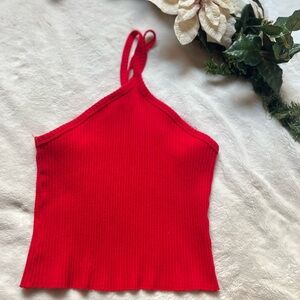 Anthropologie Red Ribbed Tank Top Women's Size Small NWT